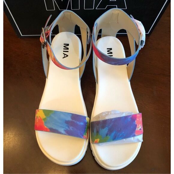 MIA - NWT - L Sz 8 "Madi" Tie-Dye Platform Sandal in Rainbow Colors & White Sole - Picture 7 of 13